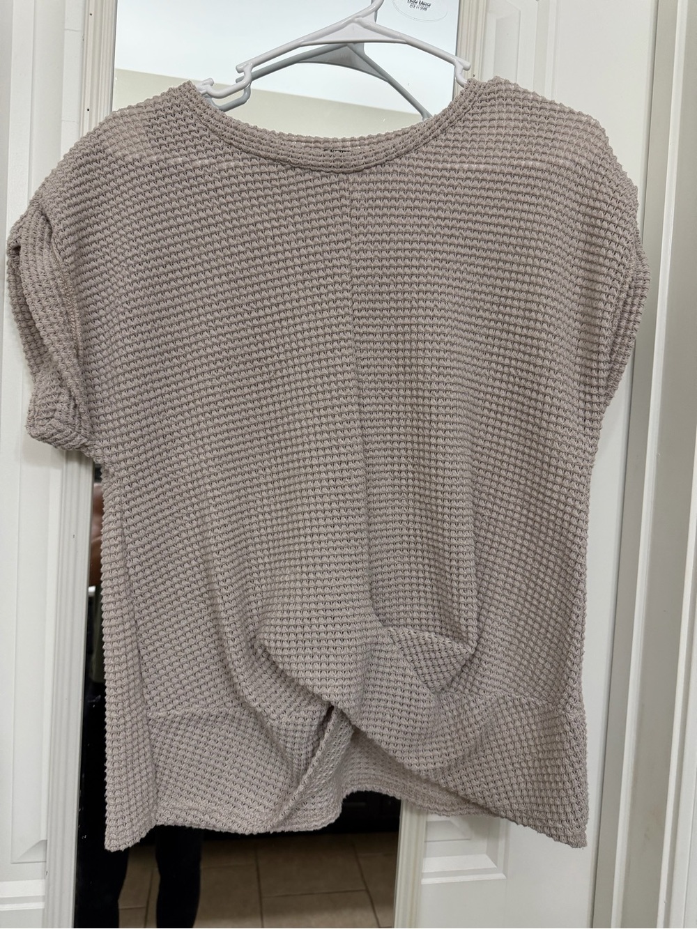 SHEIN Waffle Knit Short Sleeve Top in Light Taupe